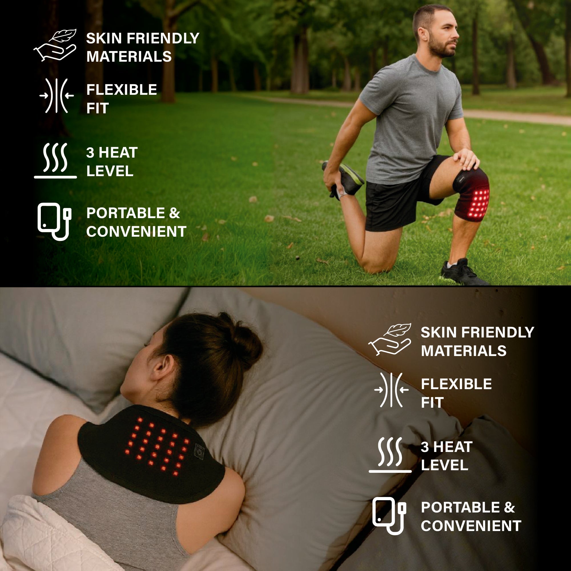 Red Light Therapy Bundle for Joint & Muscle Relief: Neck Pack Wrap & Knee Pad Set