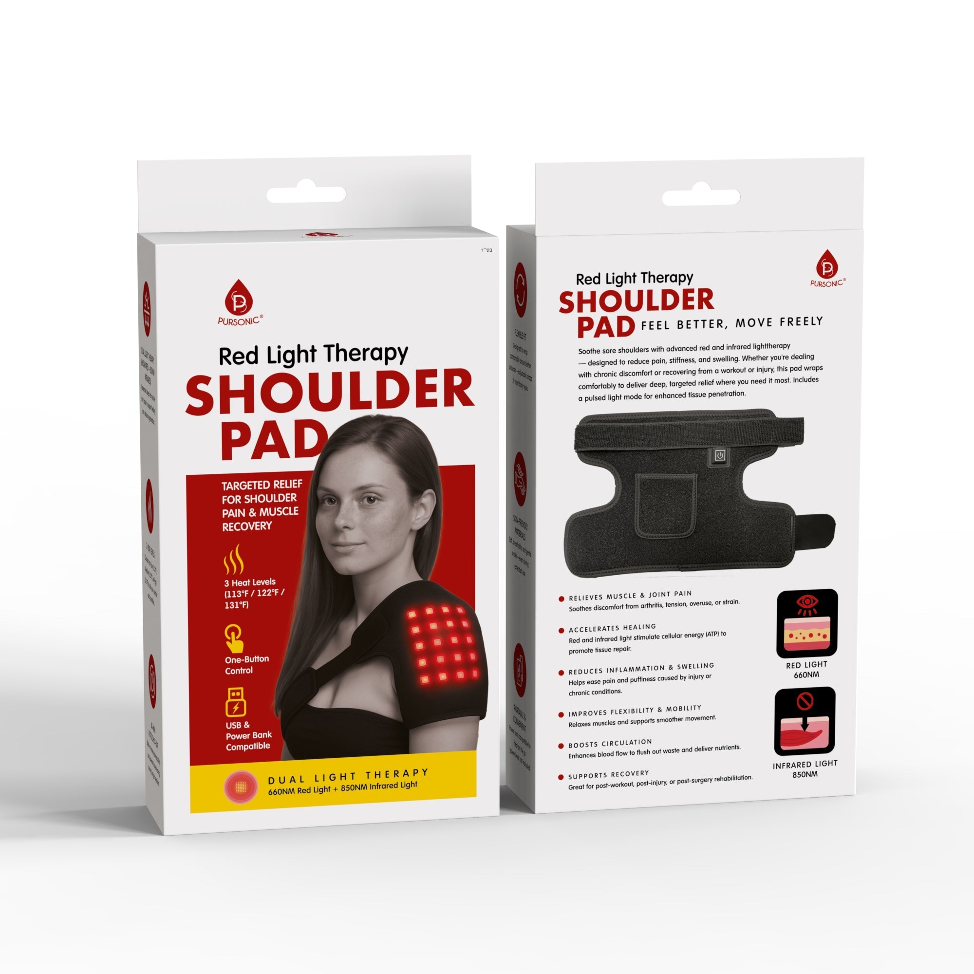 Pursonic Red Light Therapy Shoulder Pad – Targeted Relief for Pain, Stiffness & Recovery