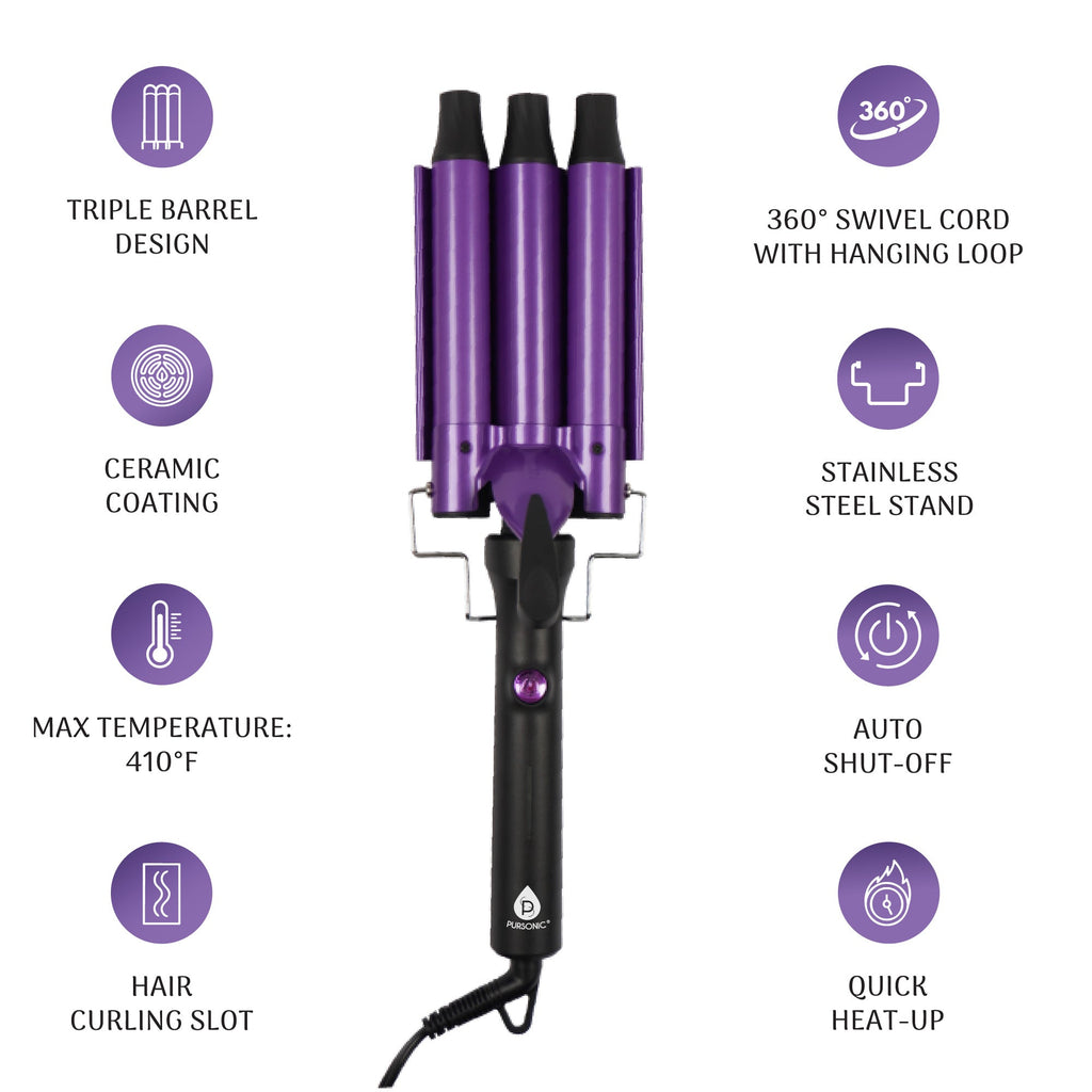Pursonic Triple Barrel Hair Curler – Effortless Beach Waves & Curls