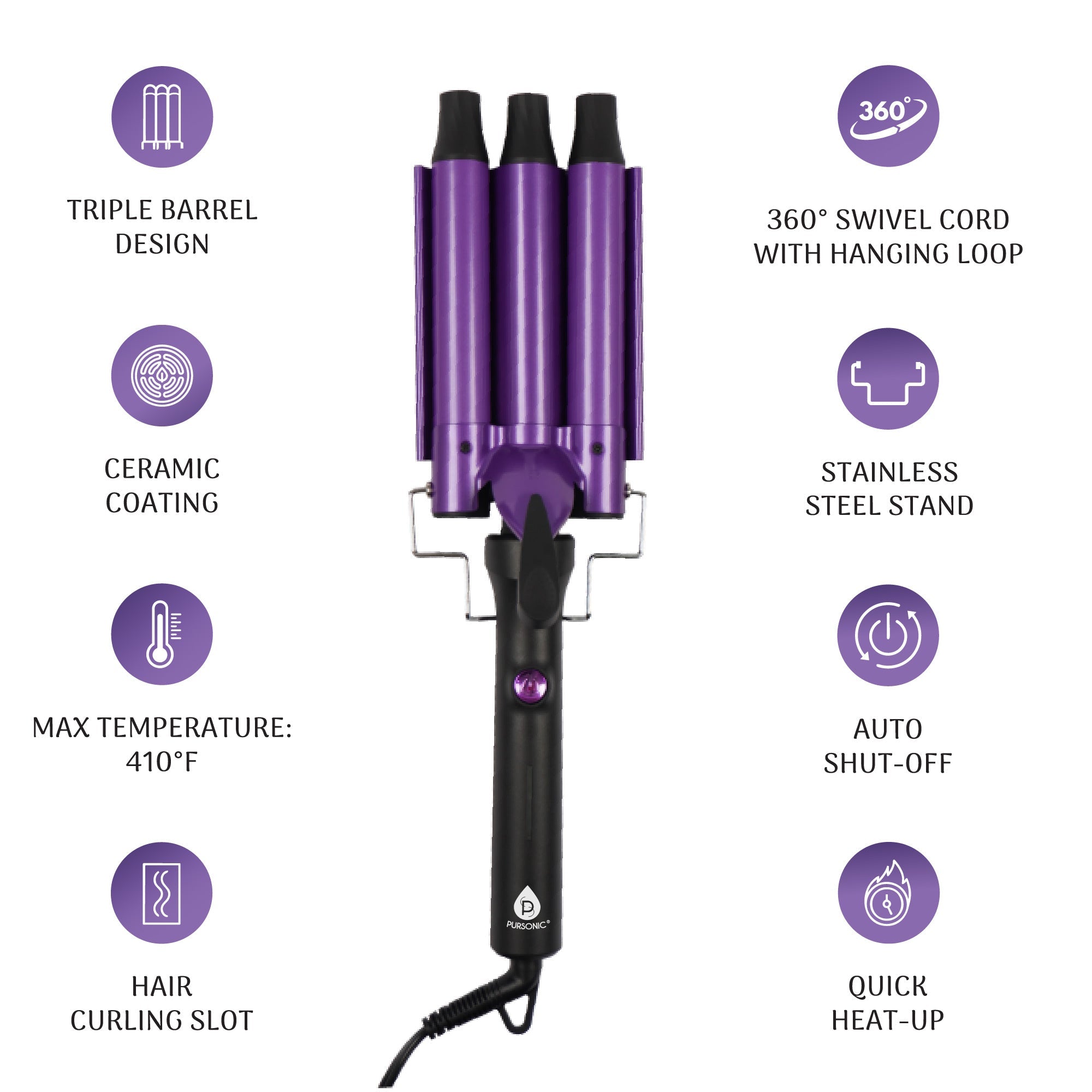 Pursonic Triple Barrel Hair Curler – Effortless Beach Waves & Curls