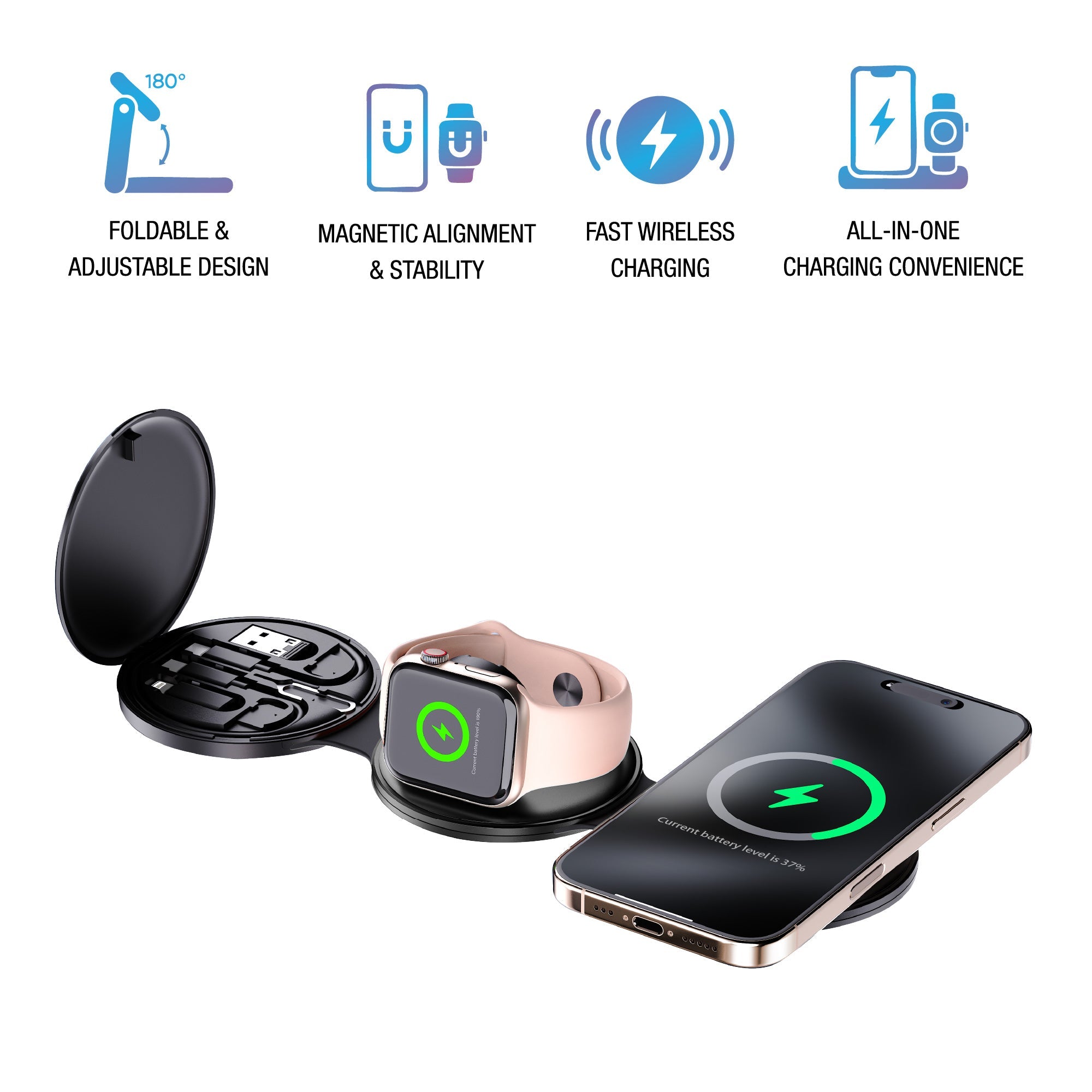 Smart Power & Productivity Bundle: 3-in-1 LED Desk Lamp & 5-in-1 Wireless Charging Station